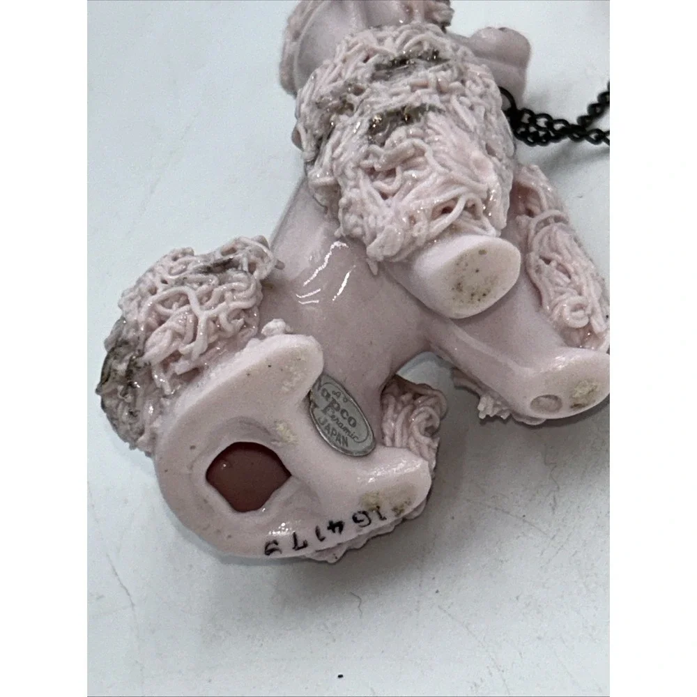 Vintage Napco Pink Spaghetti Poodle Mom and Two Puppies Ceramic Figurines